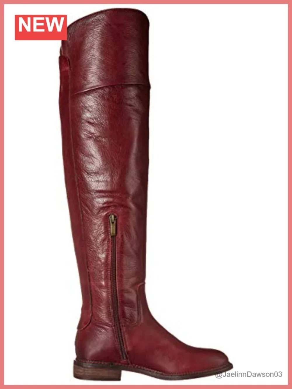 Leather Over-the-Knee Boots Almond Toe Block Heel Studded